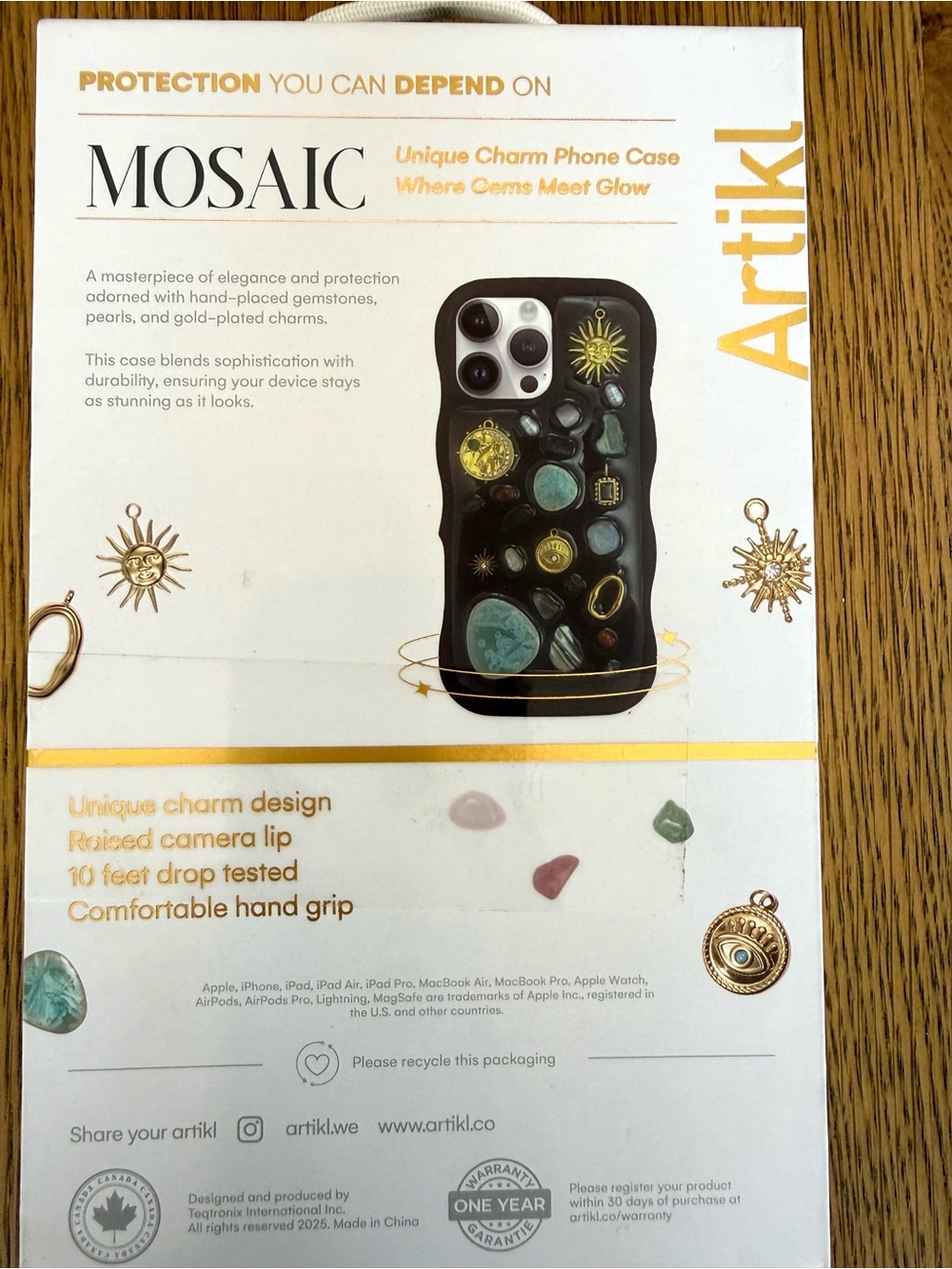 Artikl Mosaic iPhone 16 Pro Max Phone Case Black Charm Gemstone Boho New in Box - Picture 13 of 14